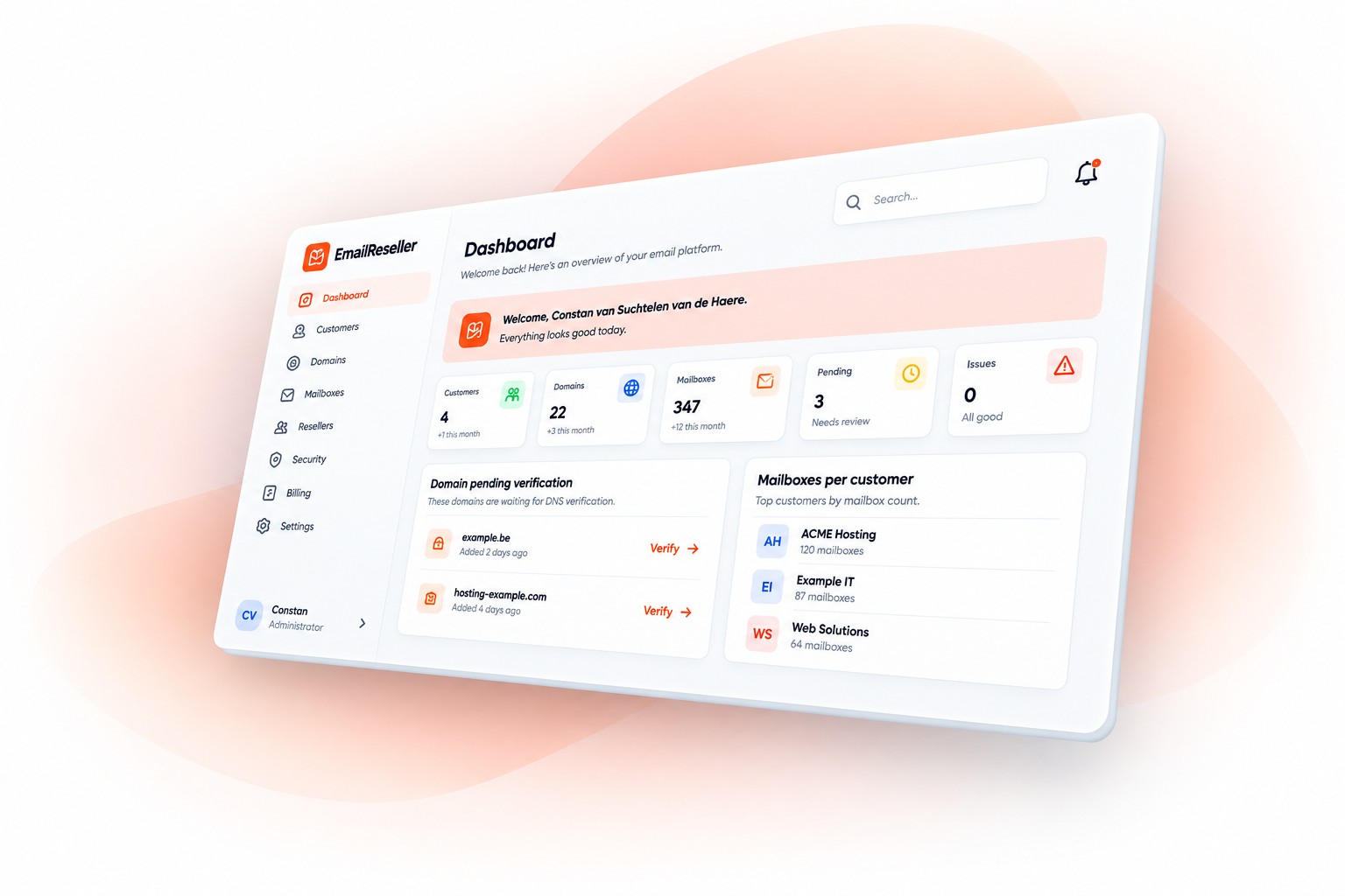 EmailReseller.com dashboard