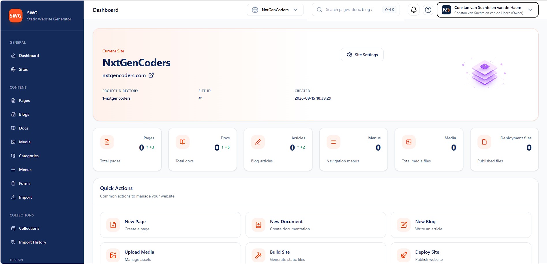 StaticWebsiteGenerator.com dashboard